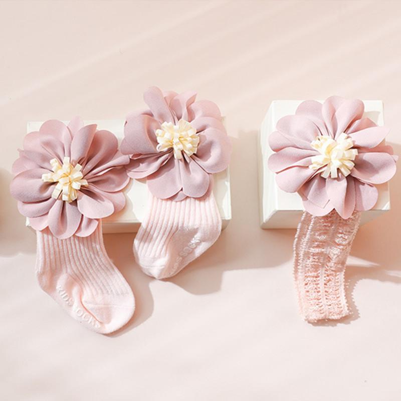 Girl 3D Flower Decor Socks & Headband - PrettyKid