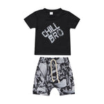 Baby Boys Sets CHILI BRO Letter Print T-Shirts & Graffiti Shorts - PrettyKid