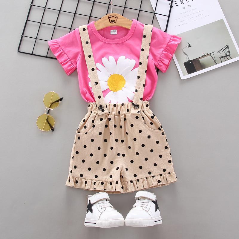 Little Daisy T-shirt & Polka Dot Overalls Wholesale Children's Clothing - PrettyKid