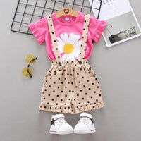 Little Daisy T-shirt & Polka Dot Overalls Wholesale Children's Clothing - PrettyKid