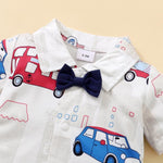 Baby Boy Bow Tie Decor Cartoon Car Print Jumpsuit - PrettyKid