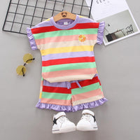 Toddler Girl Rainbow Gradient Stripe Suit Wholesale Children's Clothing - PrettyKid