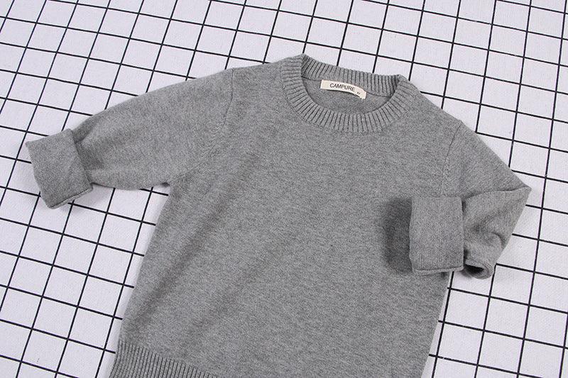 Toddler Kids Boys Girls Cotton Round Neck Solid Color Sweater Children Pullover Knitted Sweater - PrettyKid