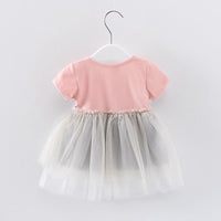 Baby Girls Bow Mesh Splice Color Contrast Princess Dress - PrettyKid