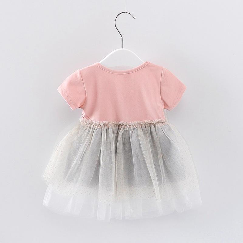 Baby Girls Bow Mesh Splice Color Contrast Princess Dress - PrettyKid