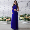 Solid Color Sleeveless Round Neck Belt Waist Photo Long Maternity Chiffon Dress - PrettyKid
