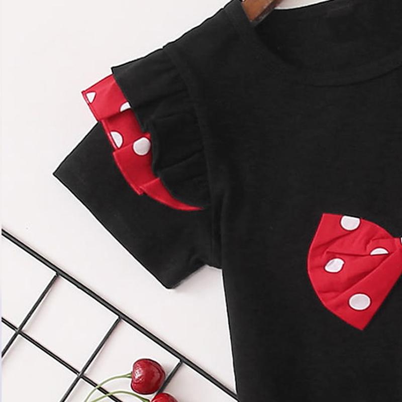 Toddler Girl Bowknot T-shirt & Polka Dot Skirt - PrettyKid