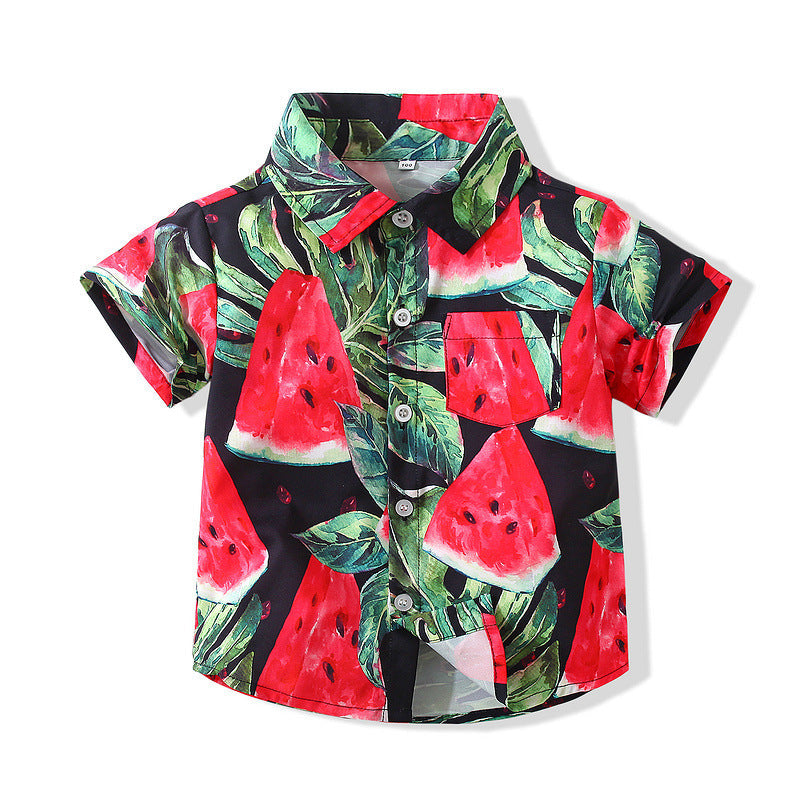 9months-4years Toddler Boy T-Shirts Boys Shirt 2022 Summer New Children Clothing Watermelon Printing Lapel Shirt - PrettyKid