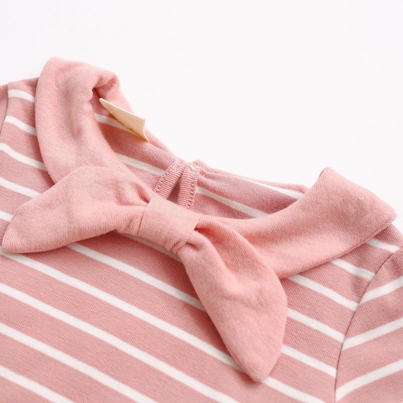 Navy Wind Striped T-shirt Female Baby Cotton Bow Top T-shirt Shirt - PrettyKid