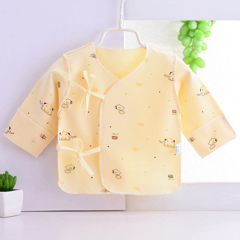 0-3M Newborn Solid Color Cartoon Print Lace Up Long Sleeve Back Hollowed Out Summer Kimono Top - PrettyKid