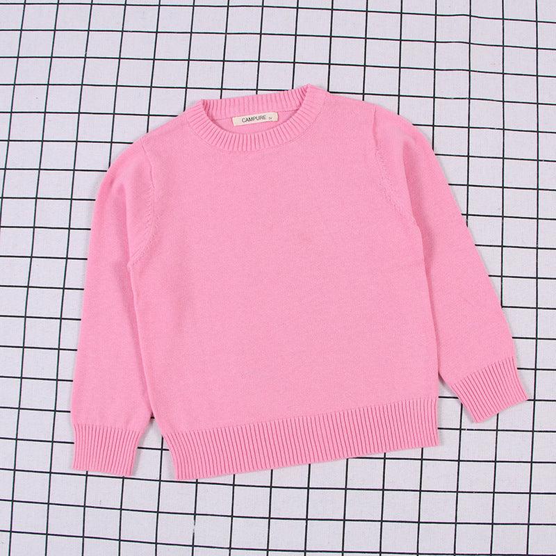 Toddler Kids Boys Girls Cotton Round Neck Solid Color Sweater Children Pullover Knitted Sweater - PrettyKid