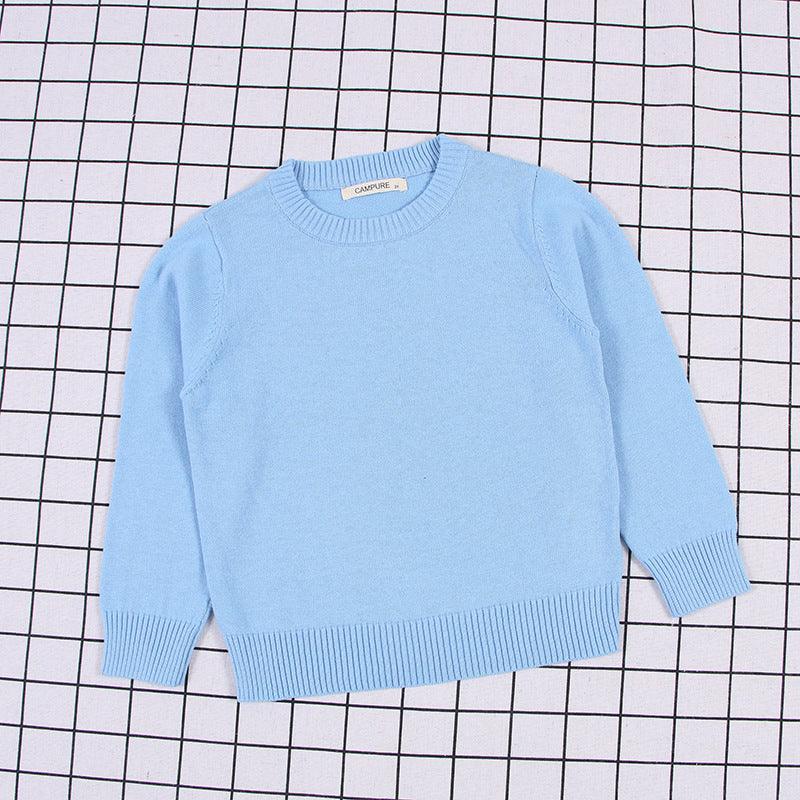 Toddler Kids Boys Girls Cotton Round Neck Solid Color Sweater Children Pullover Knitted Sweater - PrettyKid