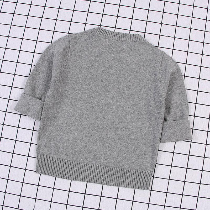 Toddler Kids Boys Girls Cotton Round Neck Solid Color Sweater Children Pullover Knitted Sweater - PrettyKid