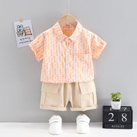 Grow Boy Letter Print Top & Contrast Colored Shorts - PrettyKid