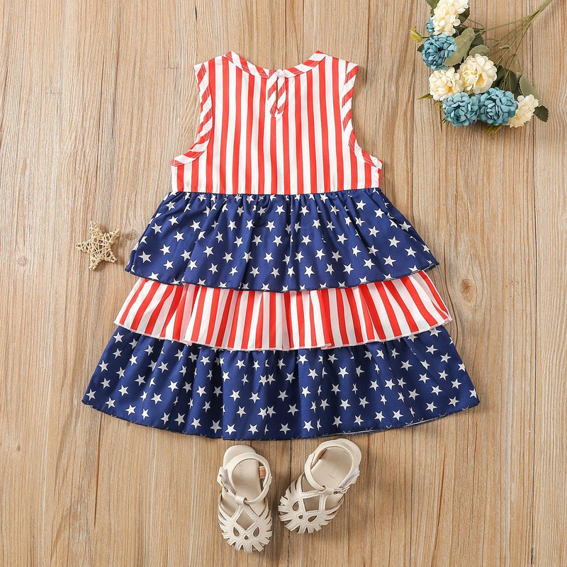 9months-4years Toddler Girl Dresses Children Summer Trendy Girls Vest Sleeveless Dress American Independence Day - PrettyKid