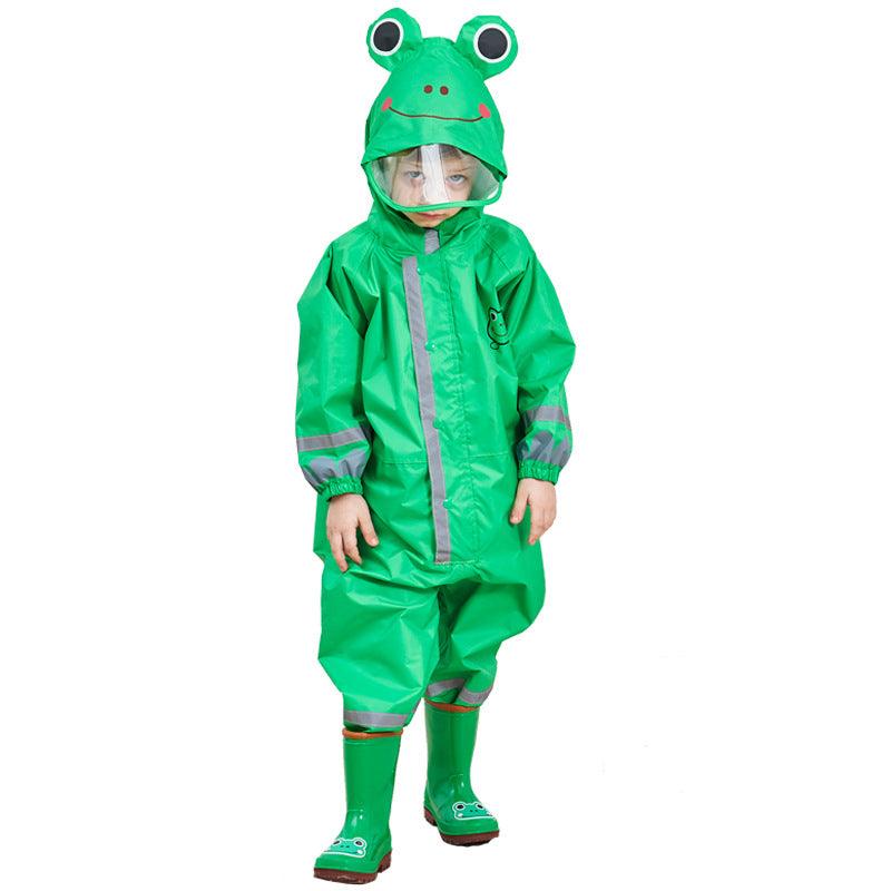 Children's Solid Color Cartoon Long Hooded Long Raincoat Only Raincoat - PrettyKid