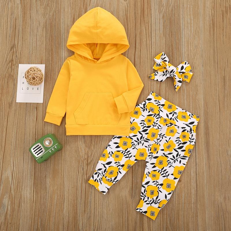 3-piece Hoodie & Headband & Floral Pattern Pants for Toddler Girl - PrettyKid