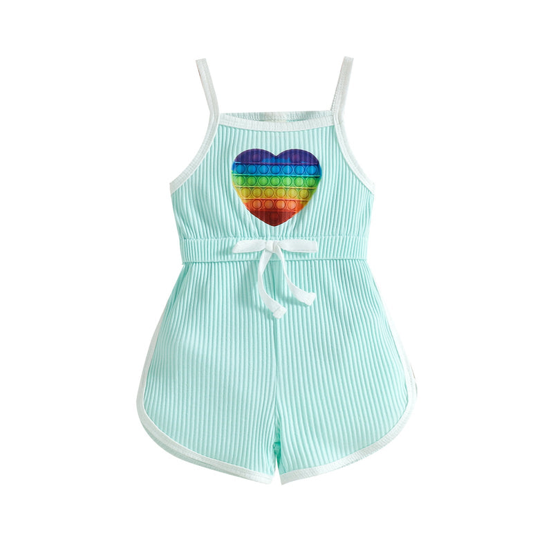 Baby Girl Love Rainbow Print Ribbed Bodysuit Baby Sleeveless Jumpsuit - PrettyKid