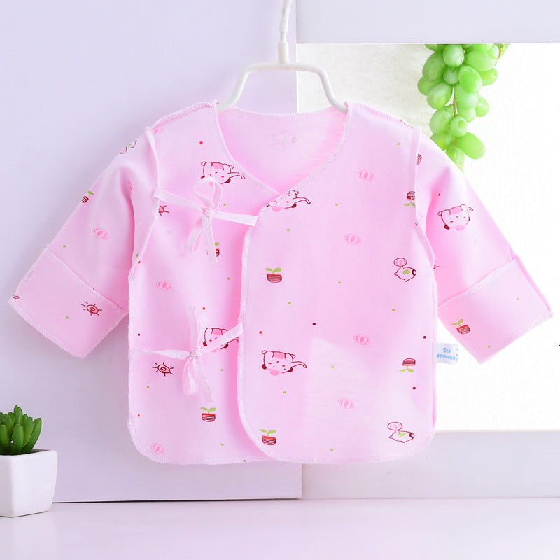 0-3M Newborn Solid Color Cartoon Print Lace Up Long Sleeve Back Hollowed Out Summer Kimono Top - PrettyKid