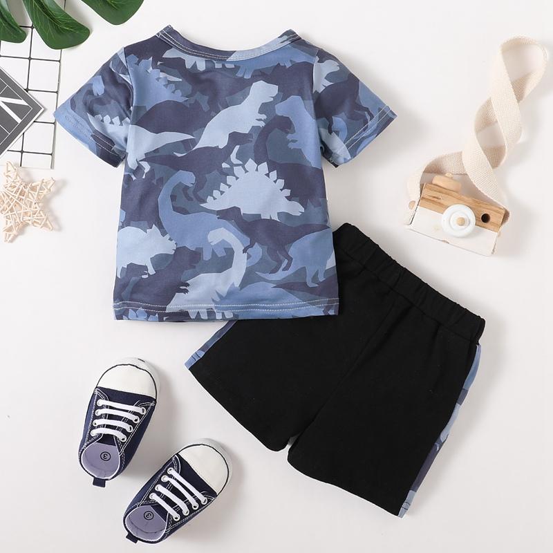 Baby Boy Letter Print Dinosaur Print T-shirt & Shorts - PrettyKid