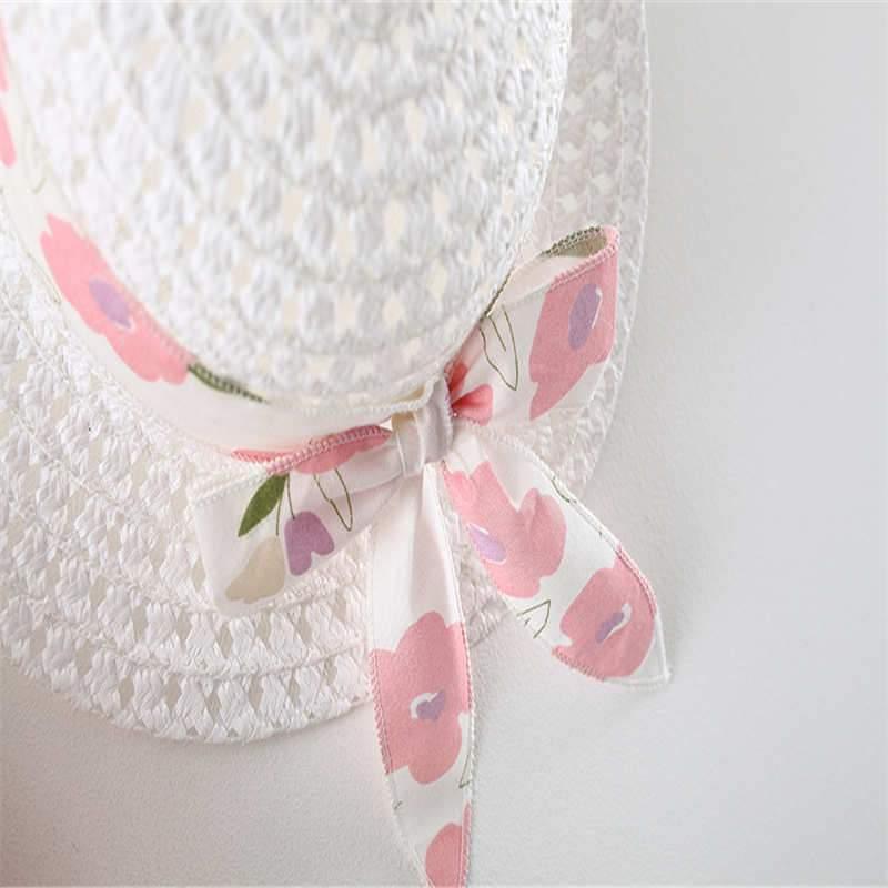 Baby Girl Floral Print Dress & Straw Hat - PrettyKid