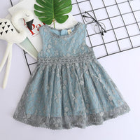 Girls Lace Mesh Dress Round Neck Sleeveless Princess Skirt - PrettyKid