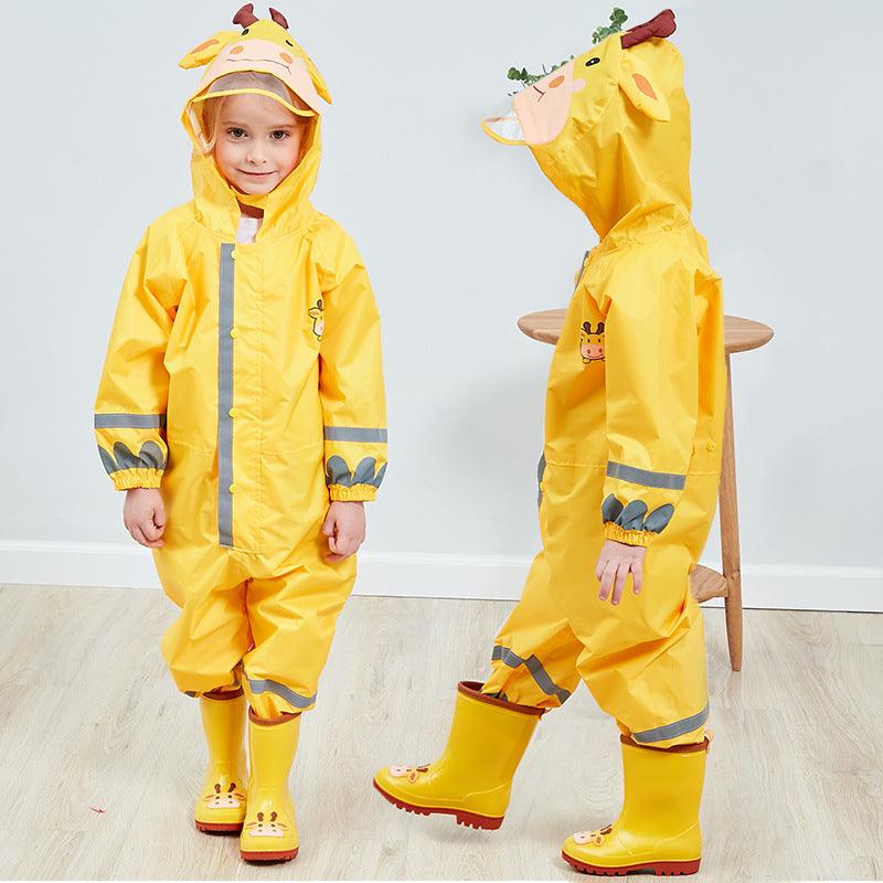 Children's Solid Color Cartoon Long Hooded Long Raincoat Only Raincoat - PrettyKid