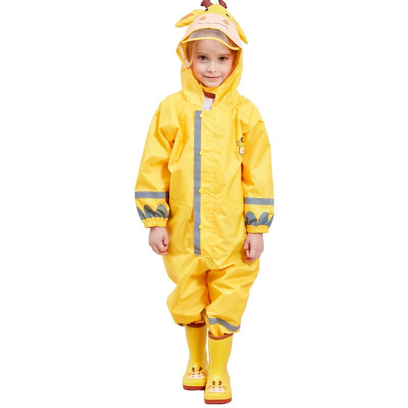 Children's Solid Color Cartoon Long Hooded Long Raincoat Only Raincoat - PrettyKid