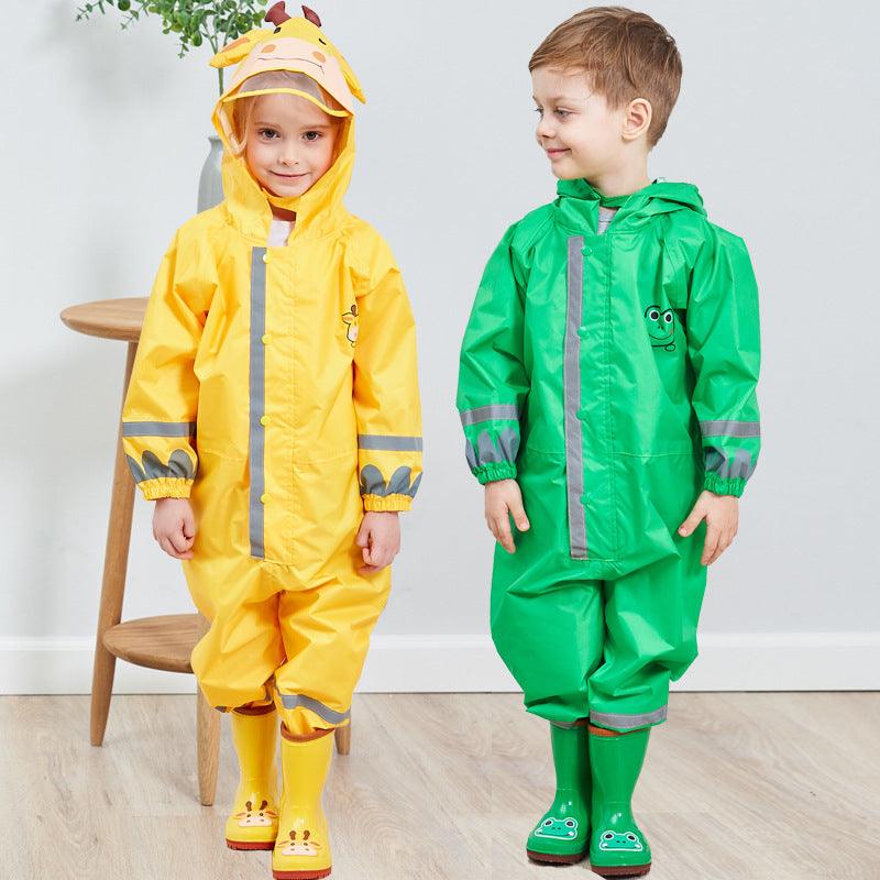 Children's Solid Color Cartoon Long Hooded Long Raincoat Only Raincoat - PrettyKid