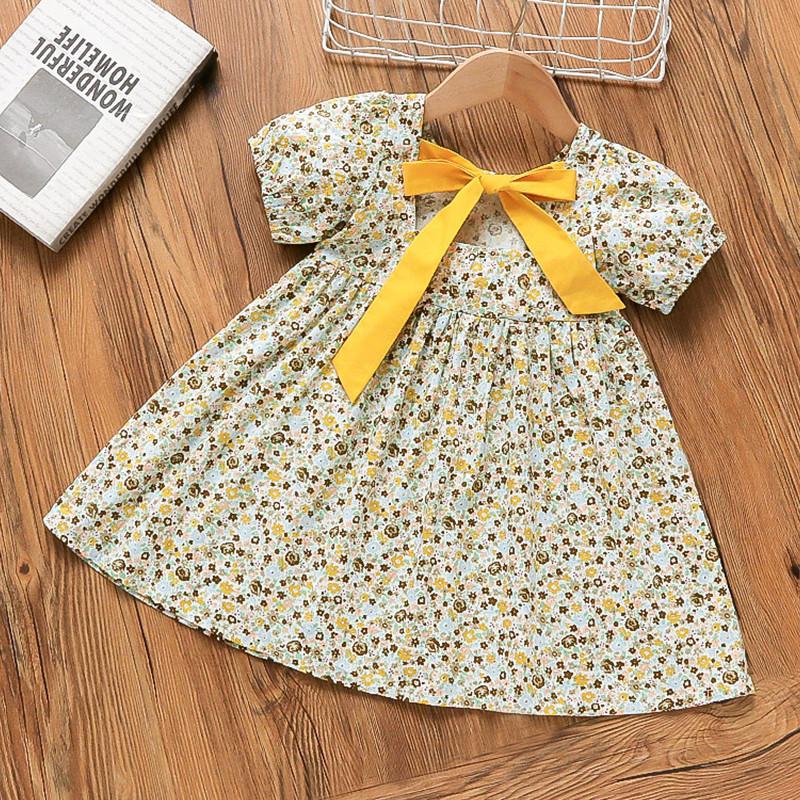 Toddler Girl Puff Sleeve Floral Print Bowknot Dress - PrettyKid
