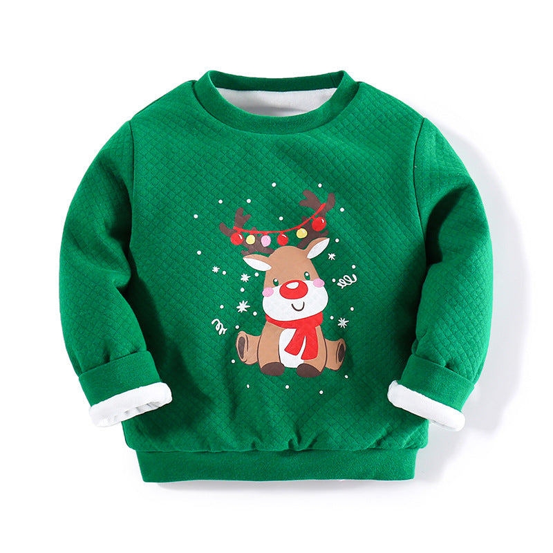 Christmas Cartoon Elk & Santa Print Wholesale Toddler Sweatshirts - PrettyKid