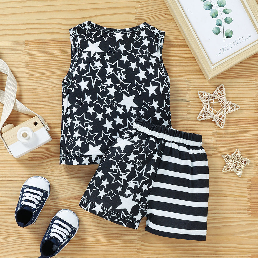 3-24months Baby Sets Children's Clothing Wholesale Baby Independence Day Five-Pointed Star Top Stitching Shorts Suit - PrettyKid
