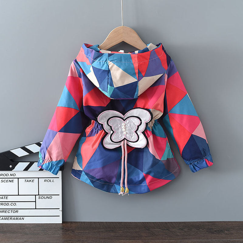 Color Blocking Girl Waisted Butterfly Zip-Up Hooded Jacket Children's Wholesale Boutique Clothing - PrettyKid