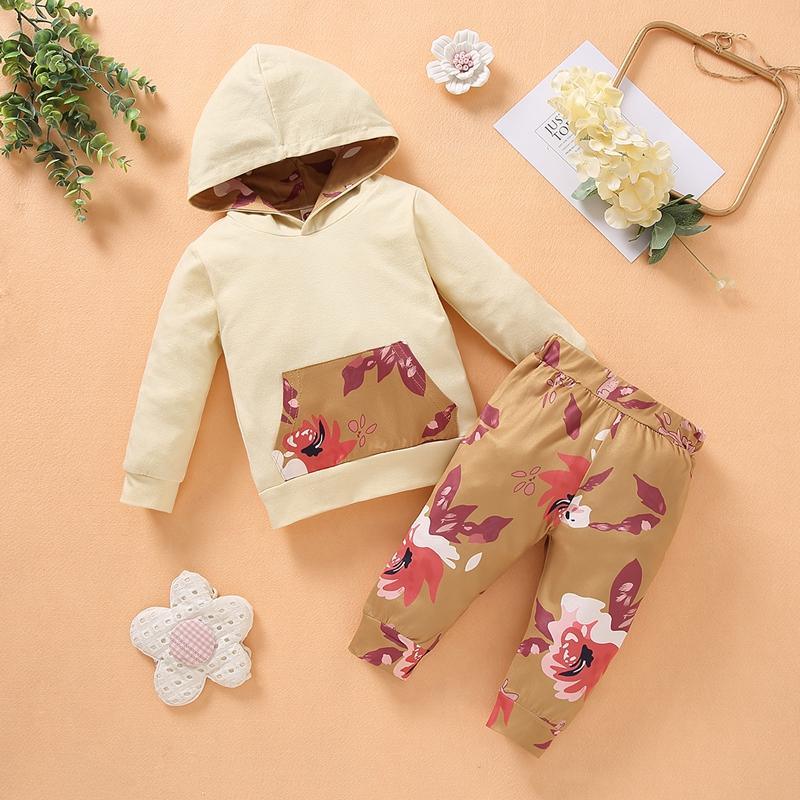 2-piece Floral Pattern Hoodie & Pants for Baby Girl - PrettyKid