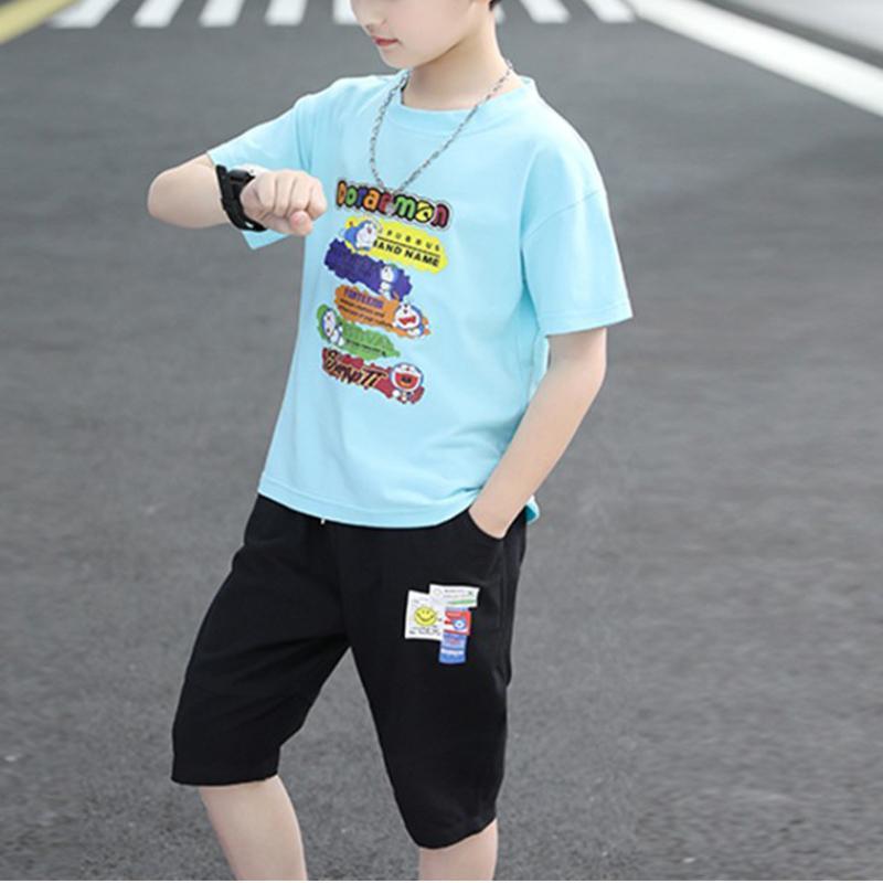 Boy Letter Print T-shirt & Knee Length Shorts - PrettyKid