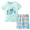 2-8Y Dinosaur Cartoon Print T-Shirts And Plaid Shorts Wholesale Toddler Boy Clothes Sets - PrettyKid