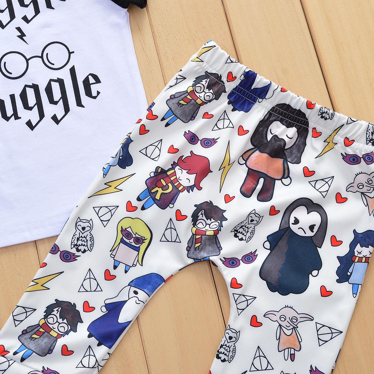 Printed Short Sleeve T-shirt Cartoon Printed Pants Halloween Set Bulk Childrens Clothing - PrettyKid