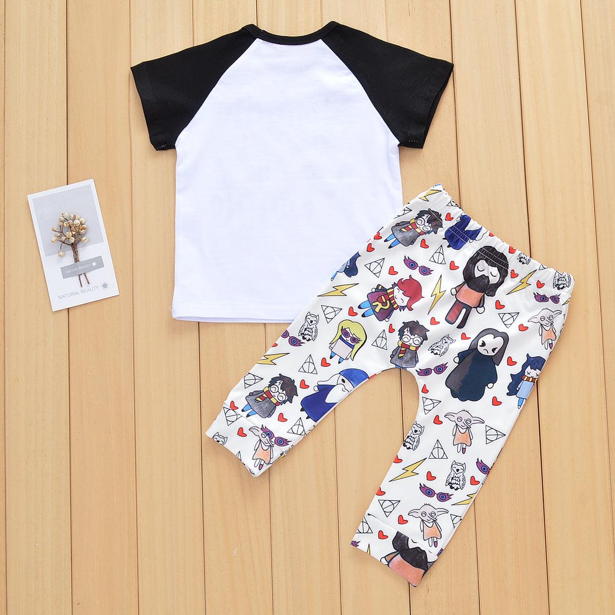 Printed Short Sleeve T-shirt Cartoon Printed Pants Halloween Set Bulk Childrens Clothing - PrettyKid