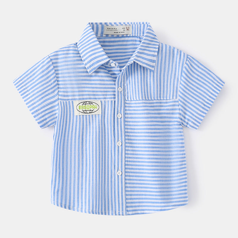 18M-7Y Short Sleeve Lapel Versatile Striped Toddler Boy Shirts Wholesale Toddler Clothing - PrettyKid