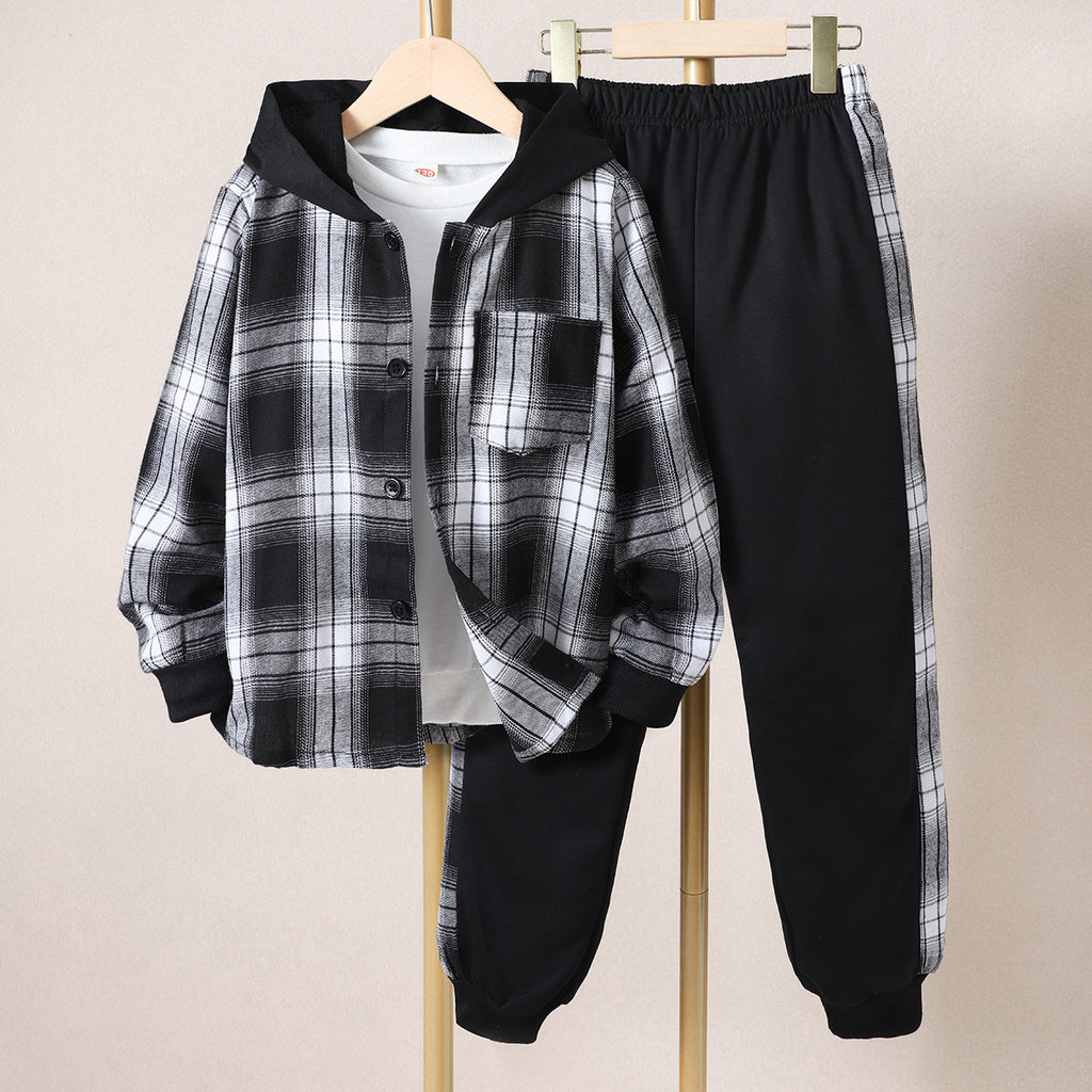 Wholesale Kid Color Block Plaid Printed Long Sleeve Sweater & Pants in Bulk - PrettyKid