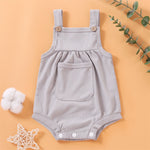 Baby Girl Solid Color Ribbed Suspender Bodysuit Baby One Piece Jumpsuit - PrettyKid