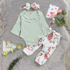 3-piece Solid Bodysuit & Floral Printed Pants & Headband for Baby Girl - PrettyKid