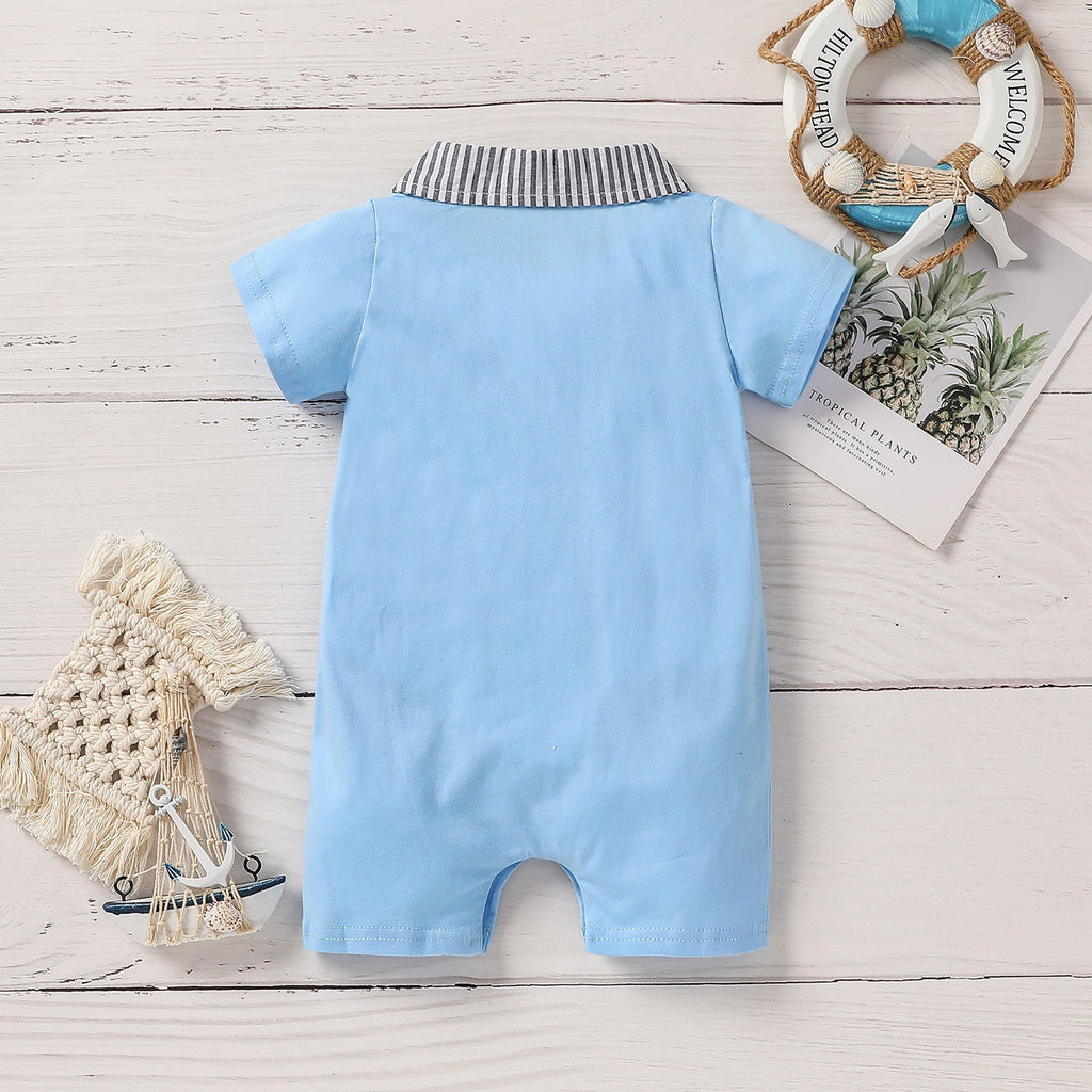 Baby Boy Lapel Collar Striped Pocket Baby Bodysuits Wholesale - PrettyKid