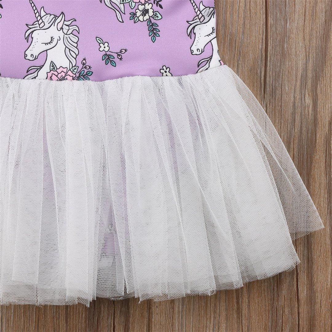 Toddler Girls Cute Unicorn Fly Sleeve Mesh Princess Dress - PrettyKid