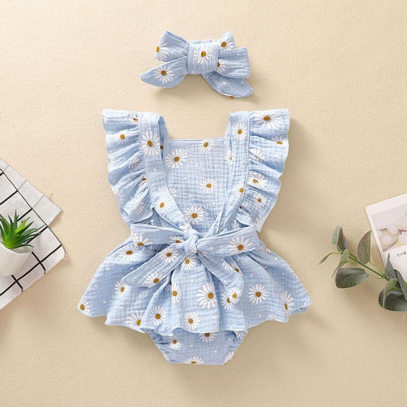 Baby Girl 2pcs Floral Pattern Bodysuit & Headhand - PrettyKid