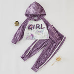 Toddler Girl Letter Print Velvet Fabric Blocking Casual Suit - PrettyKid