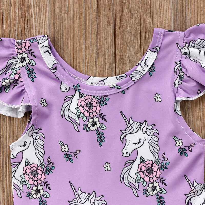 Toddler Girls Cute Unicorn Fly Sleeve Mesh Princess Dress - PrettyKid
