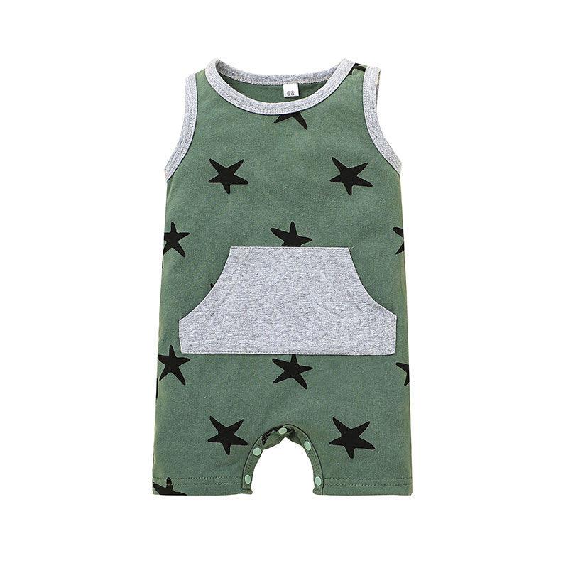 Baby Boy Sleeveless Star Print Bodysuit Baby Boy Romper Jumpsuit - PrettyKid