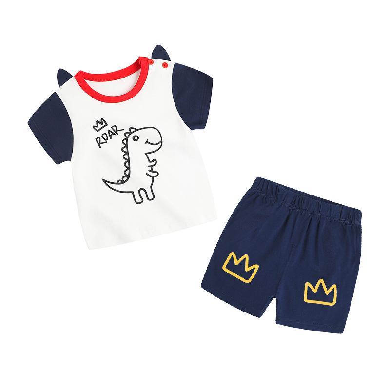 Toddler Boy Dinosaur Pattern Top & Crown Shorts Wholesale Children's Clothing - PrettyKid