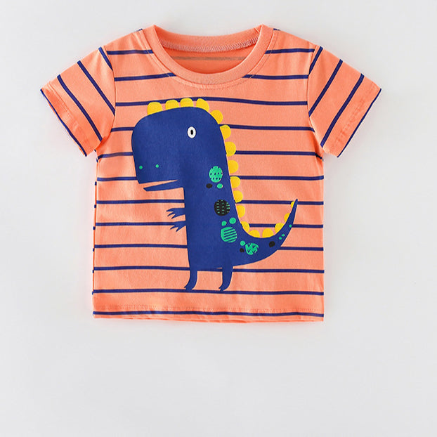 Boy Striped Dinosaur Print T-Shirt Wholesale Kids T Shirts - PrettyKid